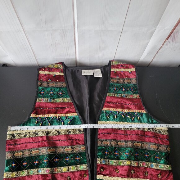 Vintage Jaclyn Smith Plus Size Velvet Vest, Women’s 18W, Red/Green Stripes - Picture 6 of 7